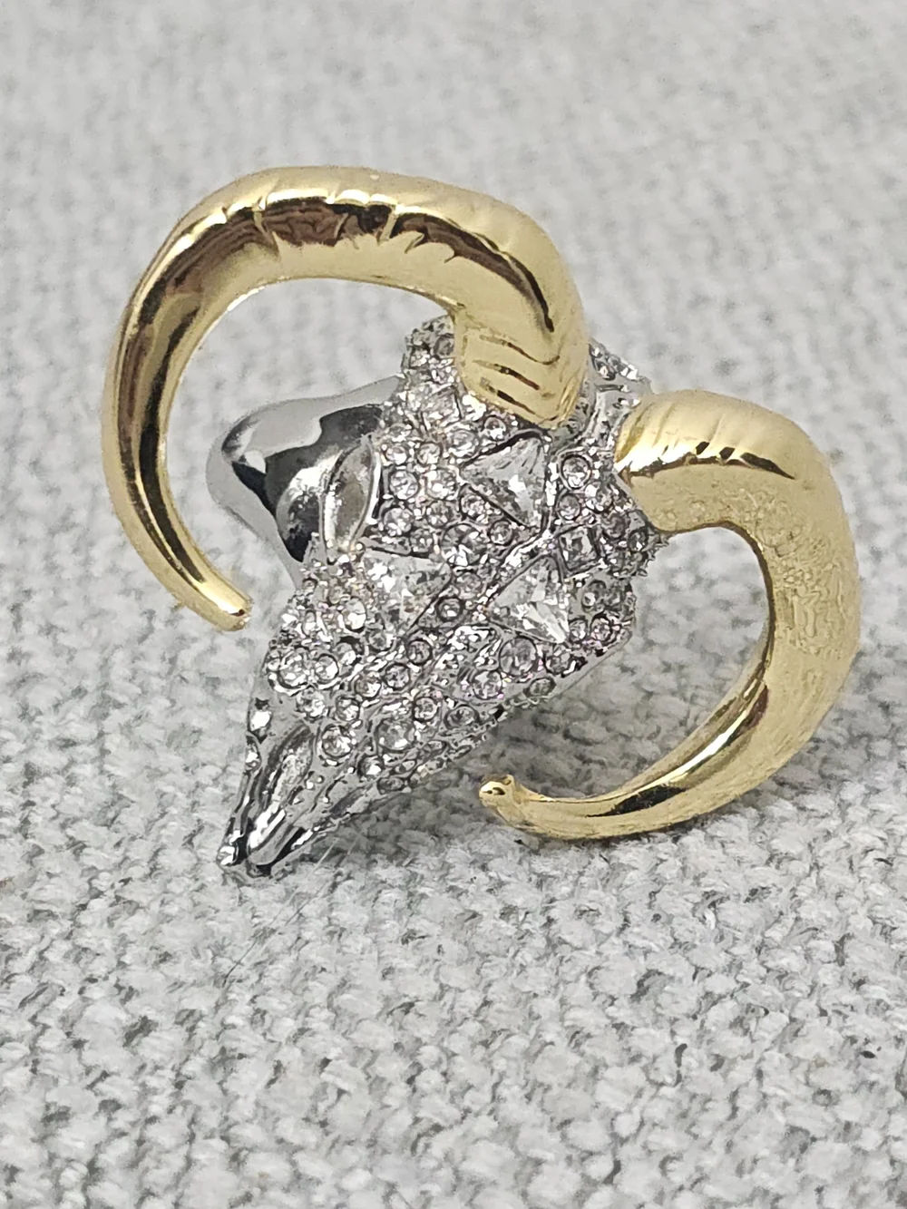 Alexis Bittar Ram Skull Crystal Statement Ring Gold & Silver Size 7
